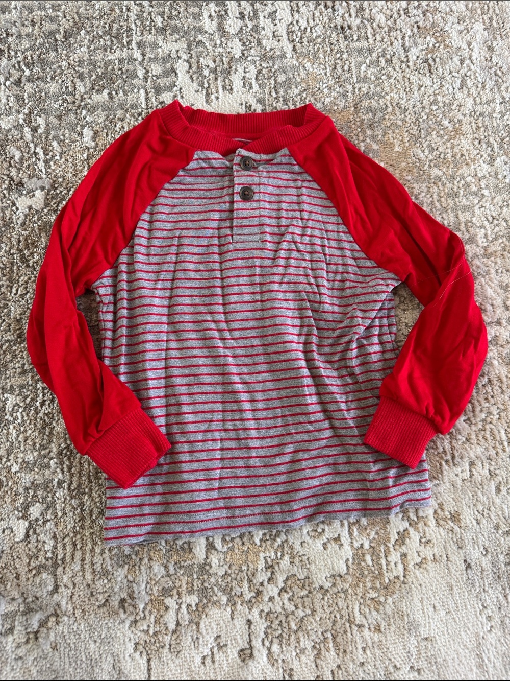 Little Sleepies Red Raglan Stripe Henley Long Sleeve Shirt 2T